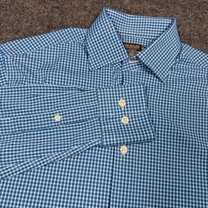 Peter Millar Shirt Mens Small Blue White Gingham Button Down Summer Comfort